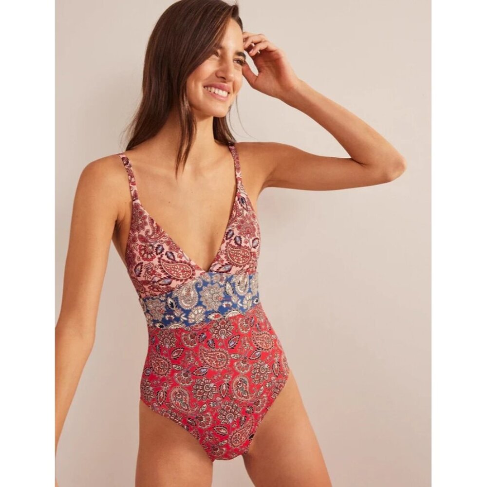 Boden Red and Blue Paisley One Piece Swimsuit